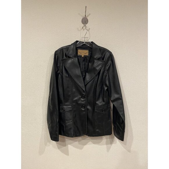 Marcelle Renee Jacket Womens Medium Black Faux Leather Blazer Vegan Lined - Picture 1 of 4